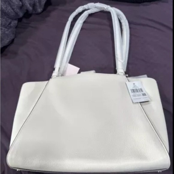 Kate Spade Brim Pebble Leather Laptop Tote w/ Detachable Laptop Sleeve White - Picture 2 of 7